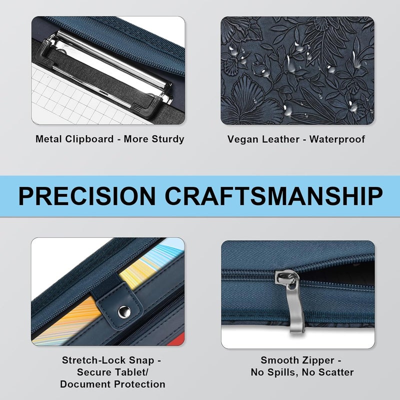 Eshow Portfolio Organizer - 3 Ring Binder with Zipper, Vegan Leather Business Padfolio Folder with Notepad Includes 5 Color Sheet Protectors for Documents Files for Men Women - Image 5